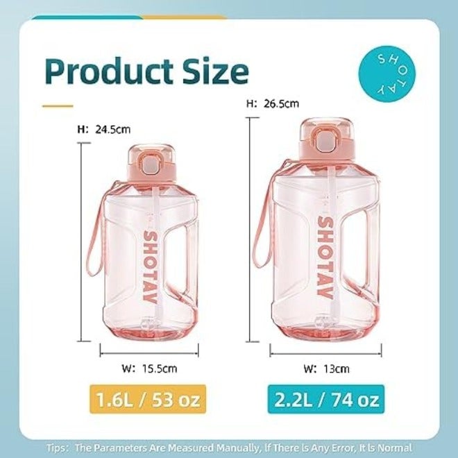 SHOTAY Sports Water Bottles 1L/1.5L/2L With USA Tritan Material 100% BPA Free And Leakproof, Half Gallon Gmy Water bottle for School, Fitness And Outdoor  Sports. - Image 4