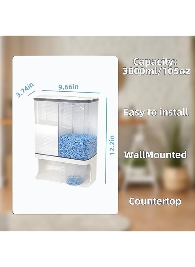 إكسفور موزع خرز الغسيل، حاويات تخزين الحبوب، حاويات محكمة الغلق سعة 3 لتر مع أغطية، موزع خرز عطري مثبت على الحائط لتخزين الأرز، خرز الغسيل، مسحوق الغسيل - Image 5