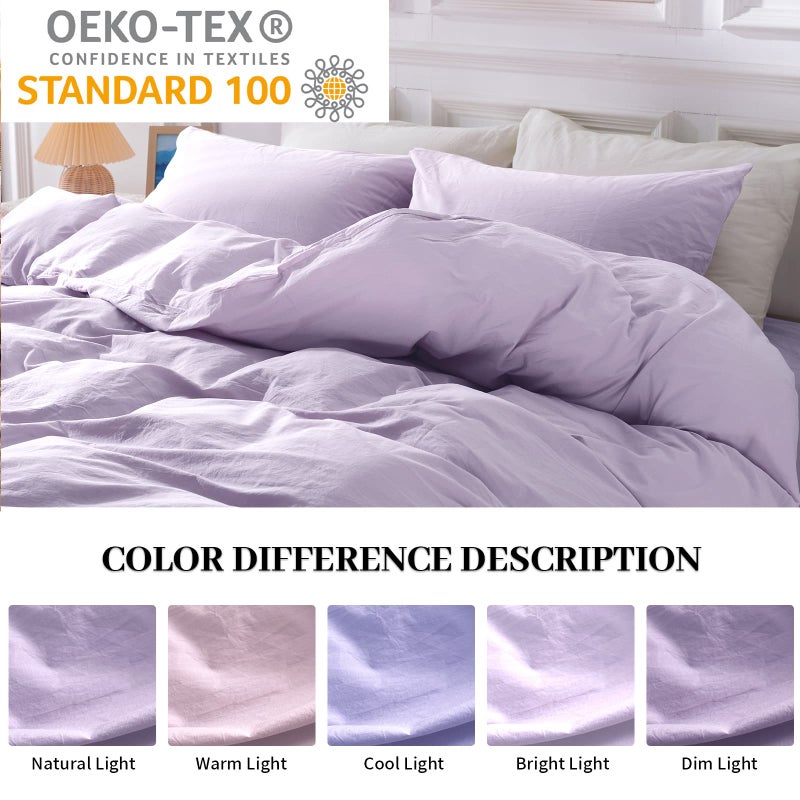 NEXHOME PRO مجموعة غلاف لحاف Nexhome Pro Cover 100 ٪ من القطن المغسول كبير الحجم 120 "X98" "Linen Linen Feel Nature Organic Natural 3 قطع الفراش مجموعة لافندر أرجواني مع إغلاق السوستة (لا المعزي) - Image 4