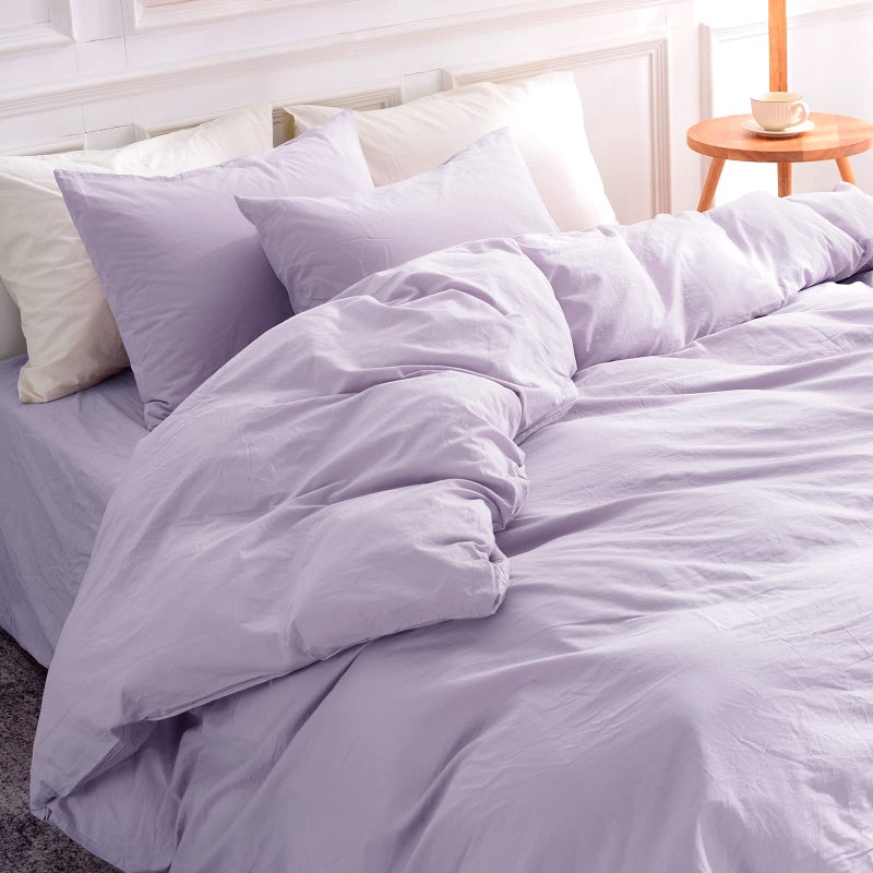 NEXHOME PRO مجموعة غلاف لحاف Nexhome Pro Cover 100 ٪ من القطن المغسول كبير الحجم 120 "X98" "Linen Linen Feel Nature Organic Natural 3 قطع الفراش مجموعة لافندر أرجواني مع إغلاق السوستة (لا المعزي) - Image 1