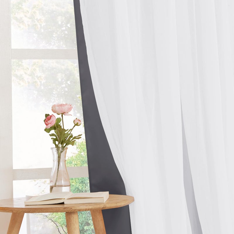 PONY DANCE Gray Blackout Curtains - White Sheer Curtains & Drapes Light Block Window Panels Mix & Match Modern Living Room Decor, 52 Wide x 95 Long, Grey, 2 PCs - Image 5