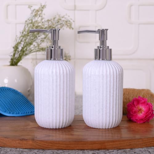 SHENRON Liquid Soap Dispenser|Sanitizer Dispenser, Lotion, Shampoo Dispenser | Handwash Bottle for Kitchen | Soap Dispenser for Wash Basin I Hand Soap Dispenser for Kitchen - Set of 2 (Marble) - Image 1
