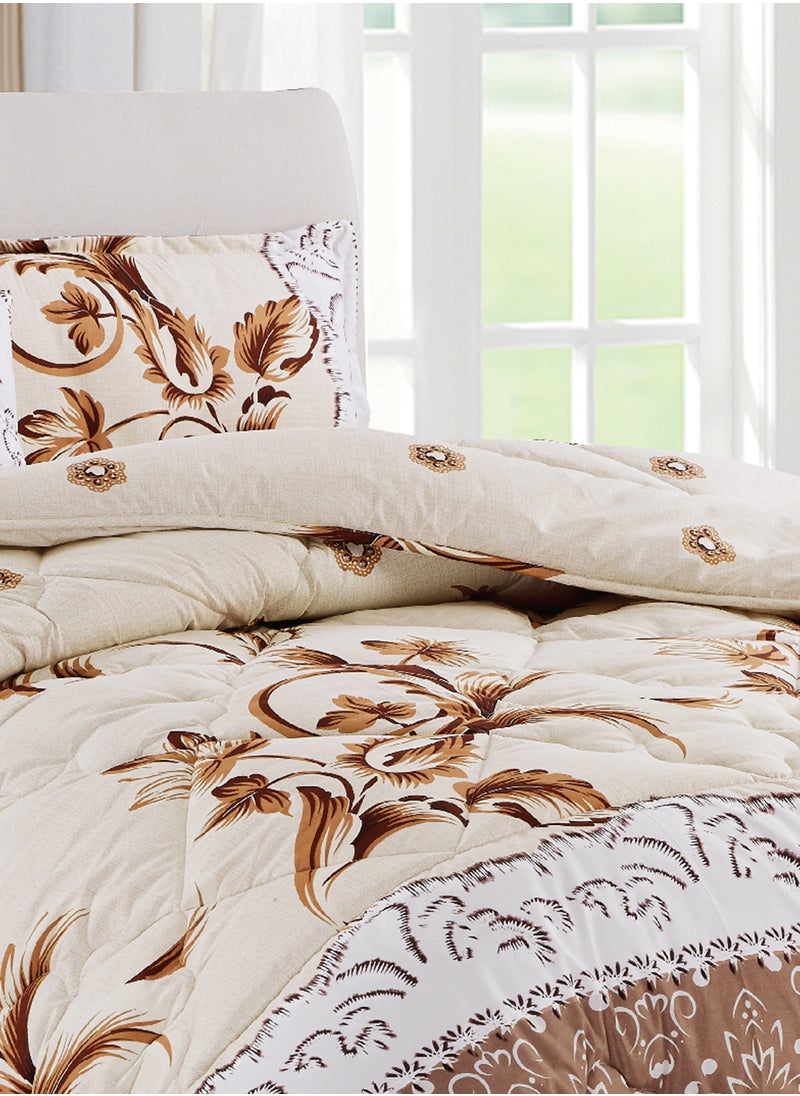 Moon - Bed In A Bag Medium Filling King Size Comforter Set, 10 Pcs Floral Bedding Set Size 220 X 240 Cm with Comforter, Quilted Bed Skirt, Pillowcases, Cushion & Bedroom Slipper, Multicolor - Image 1