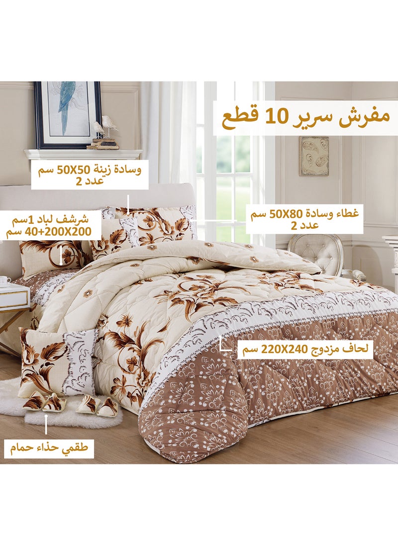 Moon - Bed In A Bag Medium Filling King Size Comforter Set, 10 Pcs Floral Bedding Set Size 220 X 240 Cm with Comforter, Quilted Bed Skirt, Pillowcases, Cushion & Bedroom Slipper, Multicolor - Image 1