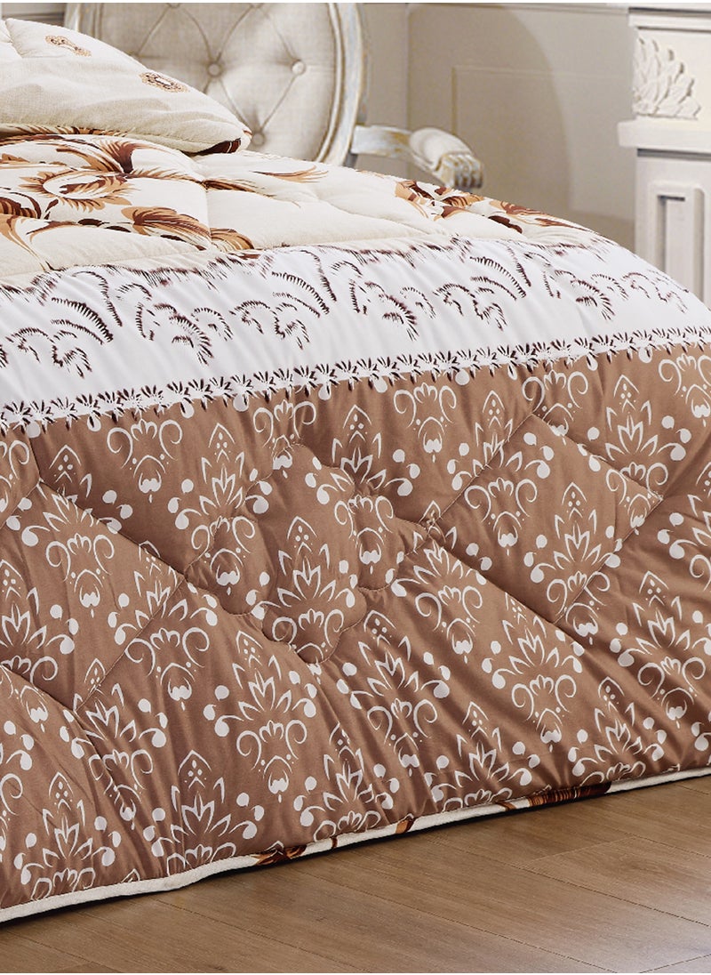 Moon - Bed In A Bag Medium Filling King Size Comforter Set, 10 Pcs Floral Bedding Set Size 220 X 240 Cm with Comforter, Quilted Bed Skirt, Pillowcases, Cushion & Bedroom Slipper, Multicolor - Image 1