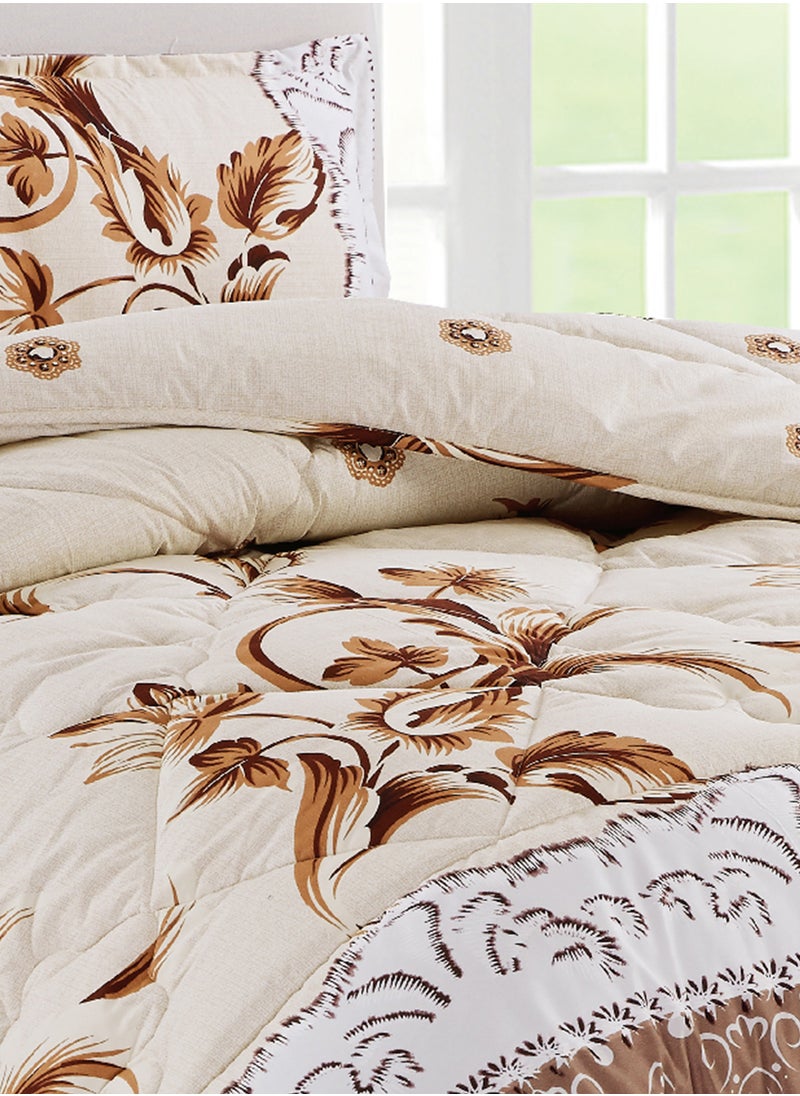 Moon - Bed In A Bag Medium Filling King Size Comforter Set, 10 Pcs Floral Bedding Set Size 220 X 240 Cm with Comforter, Quilted Bed Skirt, Pillowcases, Cushion & Bedroom Slipper, Multicolor - Image 1