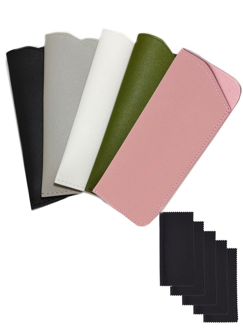 Generic 5 Pcs Soft Eyeglasses Bag PU Leather Glasses Pouch with 5 Cleaning Cloth  - Image 1
