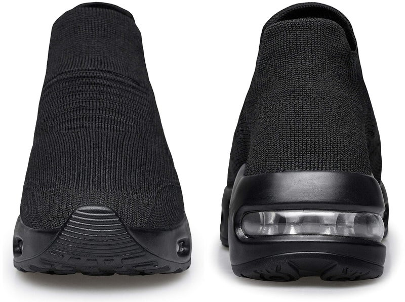 DOUSSPRT Womens Walking Sneakers Slip on Sock Shoes Mesh Air Cushion Platform Workout Tennis Loafers Fashion Casual 002 allblack US Size 8.5 - Image 2