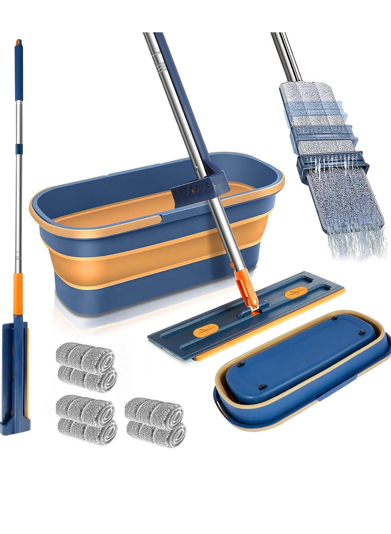CityRiya-Long Large Flat Mop Floor Mop & Bucket Set Microfiber Mop 360° Spinning Cleaning Flat Mop with 6 Microfiber Pads Wall Mops for Washing Walls Wet and Dry Use Floor Cleaning System for Home Kitchen - Image 1