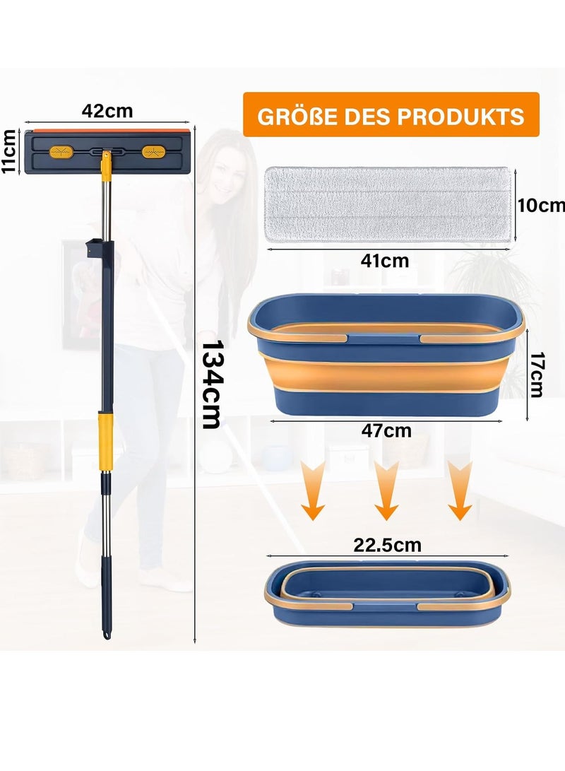 CityRiya-Long Large Flat Mop Floor Mop & Bucket Set Microfiber Mop 360° Spinning Cleaning Flat Mop with 6 Microfiber Pads Wall Mops for Washing Walls Wet and Dry Use Floor Cleaning System for Home Kitchen - Image 4