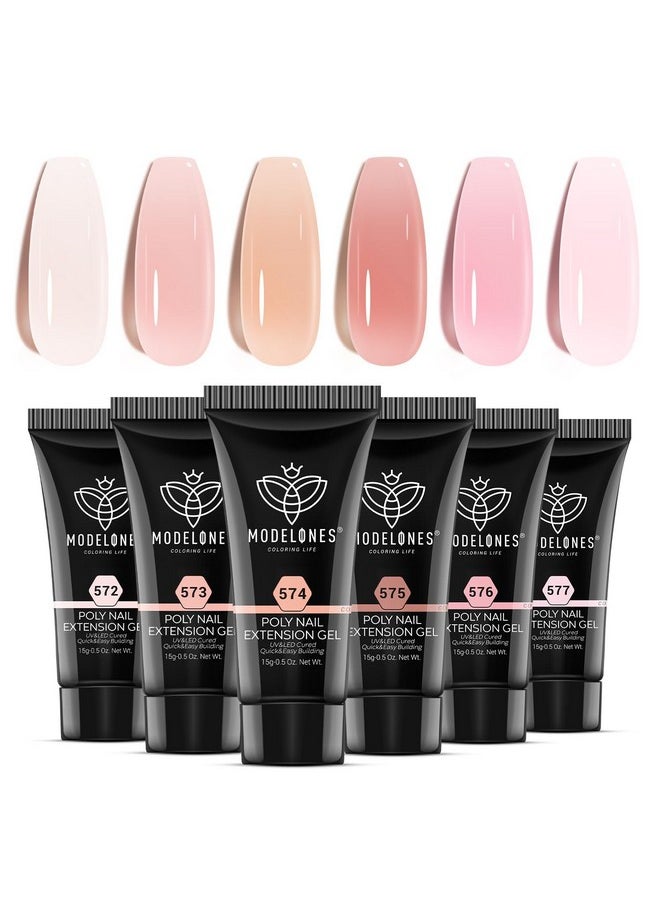 modelones - modelones Poly Gel Set 6 Colors Jelly Gel Milky White Sheer Pink Nude Translucent Nail Extension Kit DIY Art for Women - Image 1