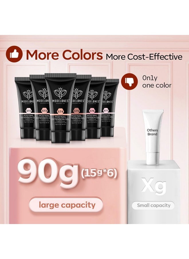 modelones - modelones Poly Gel Set 6 Colors Jelly Gel Milky White Sheer Pink Nude Translucent Nail Extension Kit DIY Art for Women - Image 1