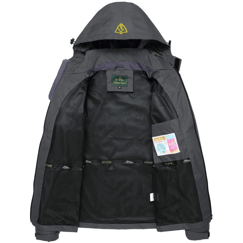 GIISAM Mens Rain Jackets Waterproof with Hood Softshell Lightweight Windbreaker Raincoat Rain Coats for Outdoor Travel Hiking Grey - Image 3