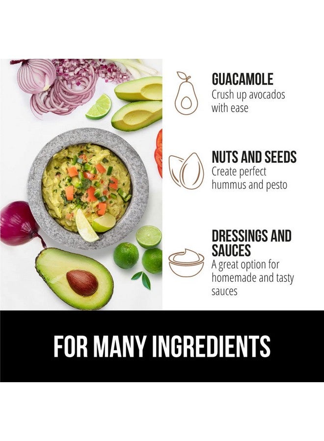 Gorilla Grip GORILLA GRIP Heavy Duty Mortar and Pestle Set with Slip Resistant Base, 2 Cup, 100% Granite Stone Molcajete Guacamole Bowl, Grind Seeds, Spices, Crush Garlic, Kitchen Muddler for Fresh Herbs, Gray  - Image 4