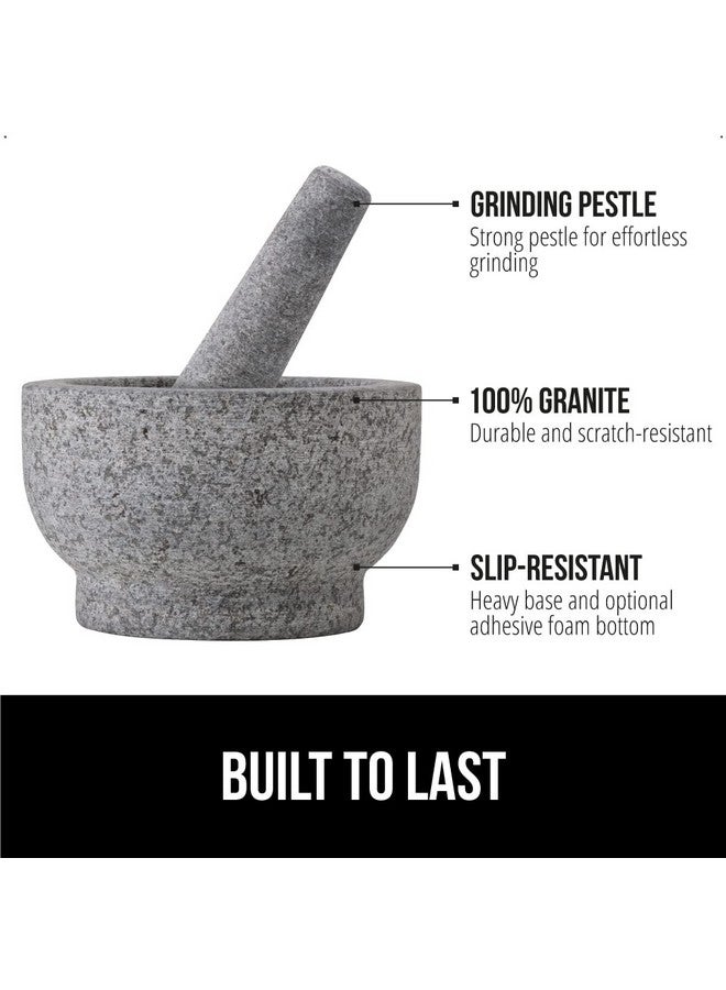 Gorilla Grip GORILLA GRIP Heavy Duty Mortar and Pestle Set with Slip Resistant Base, 2 Cup, 100% Granite Stone Molcajete Guacamole Bowl, Grind Seeds, Spices, Crush Garlic, Kitchen Muddler for Fresh Herbs, Gray  - Image 2