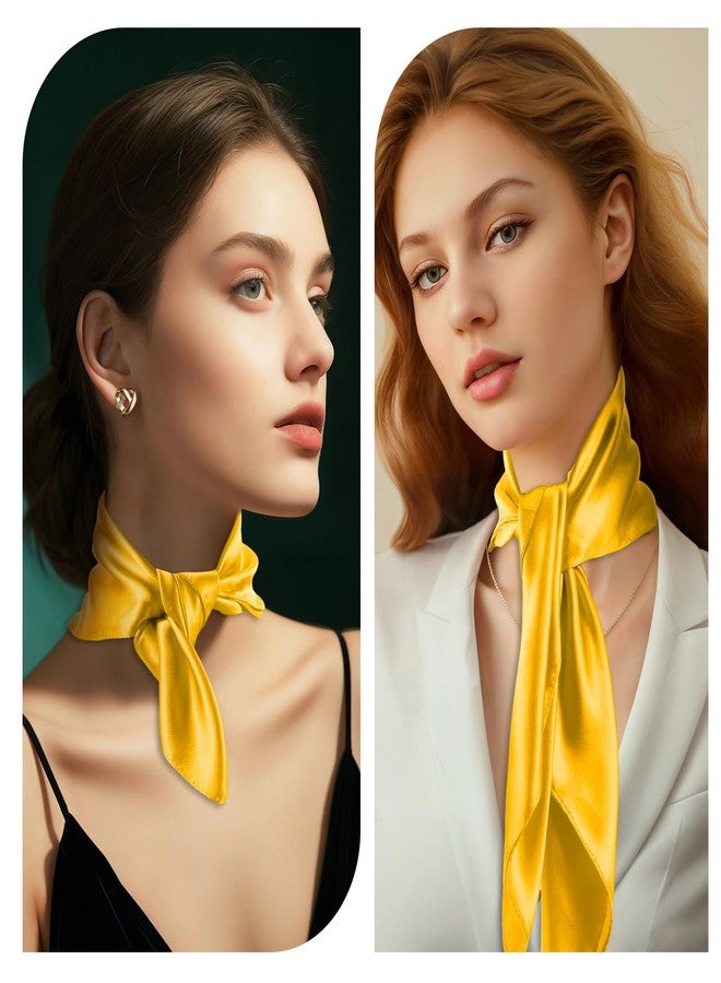 simarro 4Pcs 23.6 Inches Silk Feeling Scarf Satin Head Scarves for Women, Breathable Fashion Square Neck Scarf for Handbags(Yellow) - Image 3