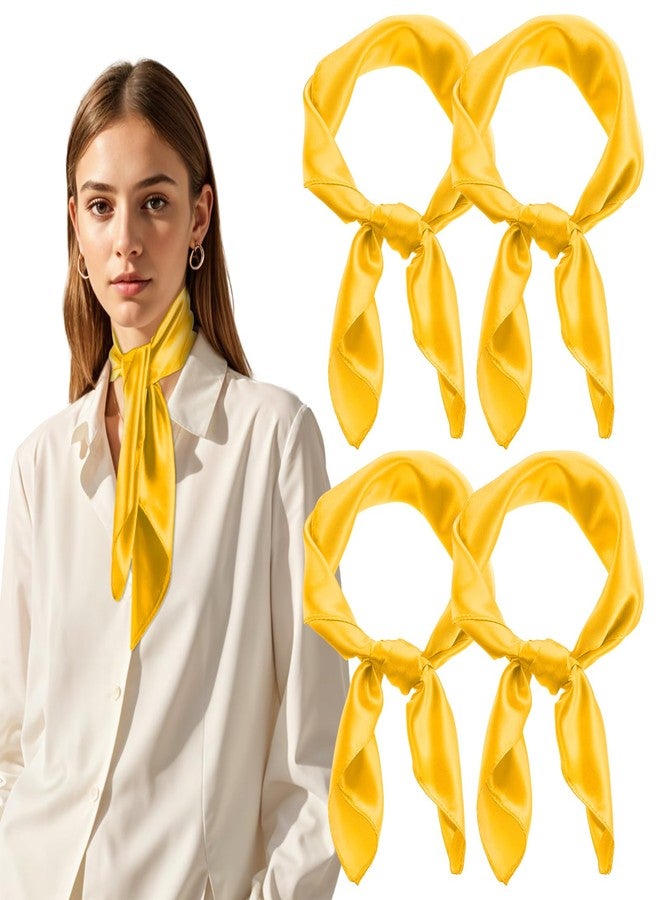 simarro 4Pcs 23.6 Inches Silk Feeling Scarf Satin Head Scarves for Women, Breathable Fashion Square Neck Scarf for Handbags(Yellow) - Image 1