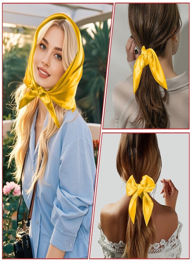 simarro 4Pcs 23.6 Inches Silk Feeling Scarf Satin Head Scarves for Women, Breathable Fashion Square Neck Scarf for Handbags(Yellow) - Image 4