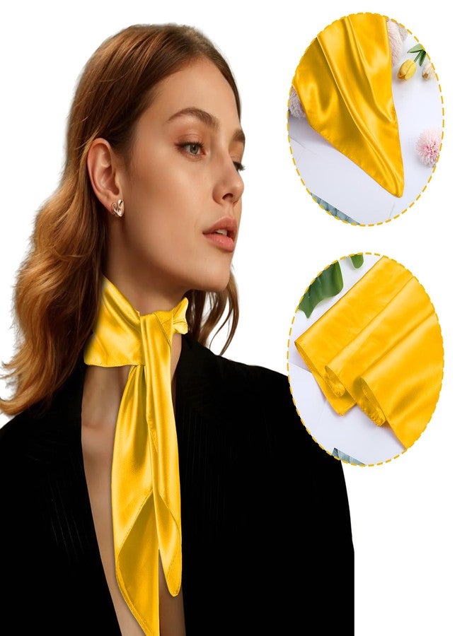 simarro 4Pcs 23.6 Inches Silk Feeling Scarf Satin Head Scarves for Women, Breathable Fashion Square Neck Scarf for Handbags(Yellow) - Image 5