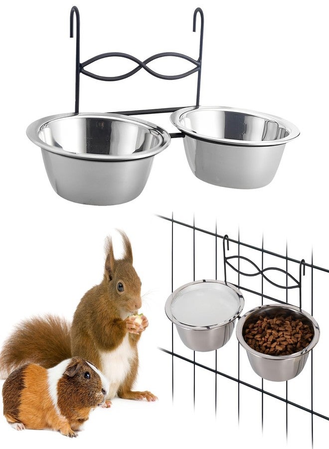 kathson Hanging Bird Bowls for Cage, 2 PCS Stainless Steel Metal Pet Food Water Dishes with Holder Feeder Cage Coop Hook Feeder Cups for Birds, Parrots, Small Sized Dogs and Cats(5.1 Inch Dia) - Image 1