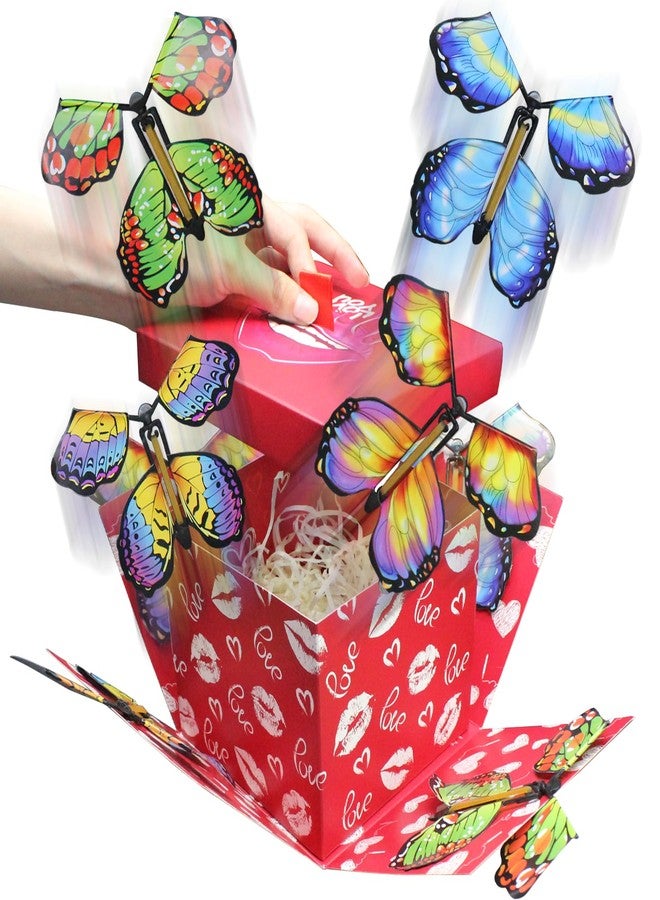 Timisea Butterfly Explosion Gift Box,Two-Layer Flying Butterfly Surprise Box Contains 6 Butterflies,Valentine'S Day Explosion Gift Box,Exploding Butterfly Box Surprise for Girlfriend (Red Lips Style) - Image 1