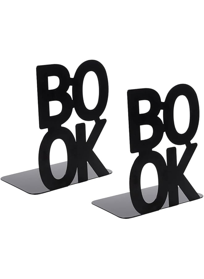 The Bros Decorative Book Ends, Metal Bookends Nonskid Heavy Duty Book Ends Shelves Office, Library Office Home,1 Pair (Black) - Image 1