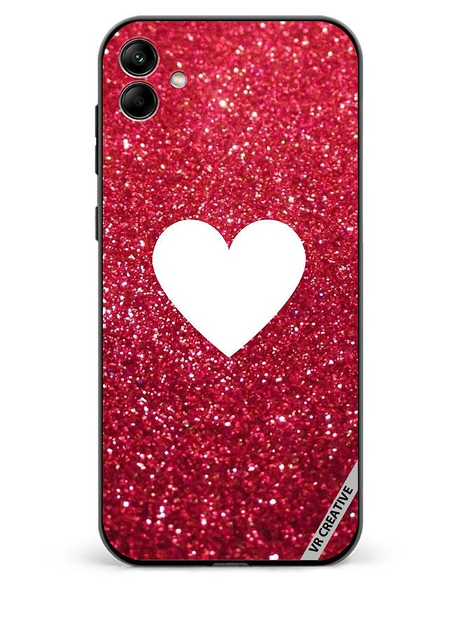 VR CREATIVE Protective Case Cover For Samsung Galaxy A04 White Heart on Red Glitter Design Multicolour - Image 1