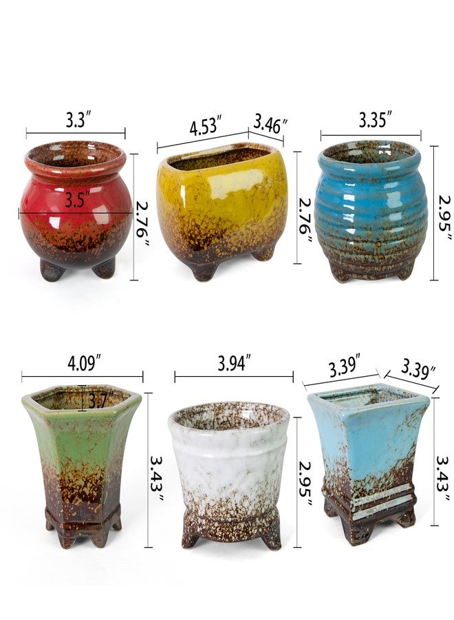 ARTKETTY Succulent Pots - Small Succulent Plant Pot with Drainage Set of 6, Ceramic Cactus Planter Pots for Indoor Unique Flower Planter Container for Home Office Decor - Image 2