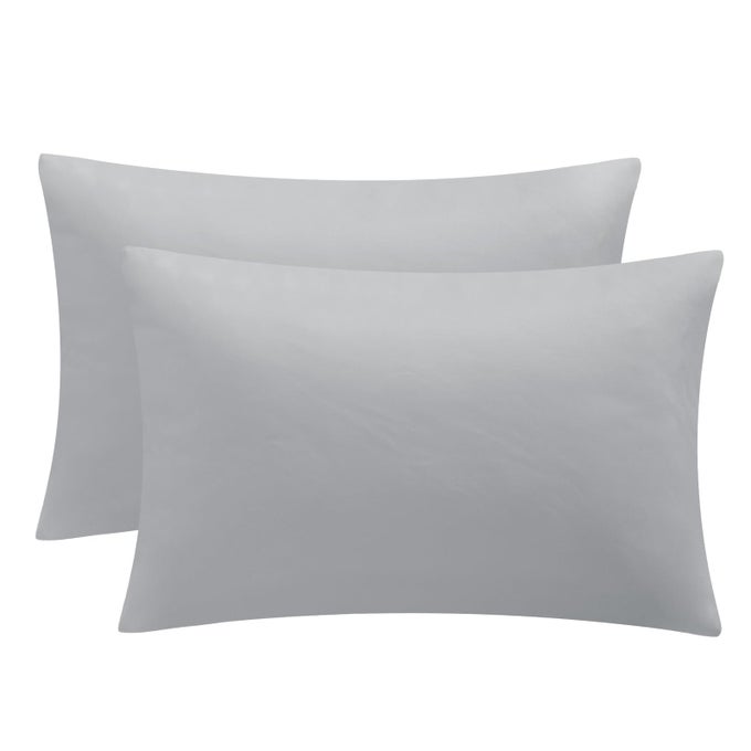 PILLOW CASES 2 PACK LIGHT GREY STANDARD 50X75 CM PILLOWCASES SET OF 2 SOFT PAIR OF MICROFIBER PLAIN HOUSE WIFE PILLOW COVER WITH ENVELOPE CLOSURE