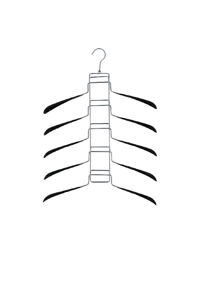 5-Layered Space-Saving Wonder Cloth Hanger Silver and Black MHS2016