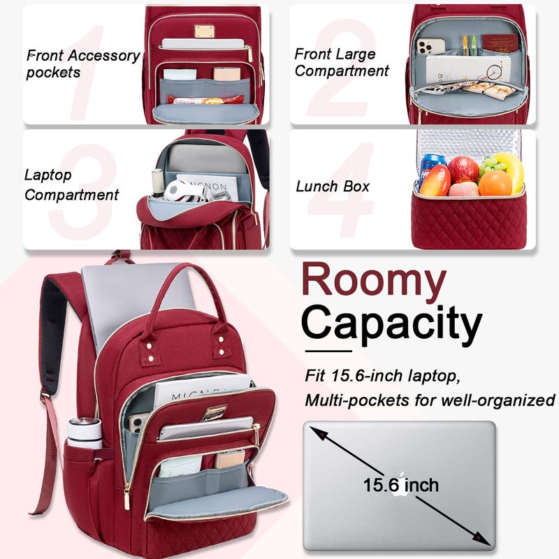 Weitars Lunch Backpack for Women,15.6 Inch Laptop Backpacks Travel Backpack for Women,Work Back pack,Teacher Nurse Back pack Insulated Lunchbox Backpacks - Image 2