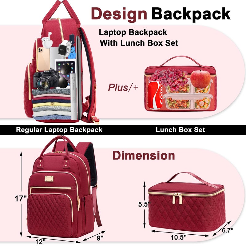 Weitars Lunch Backpack for Women,15.6 Inch Laptop Backpacks Travel Backpack for Women,Work Back pack,Teacher Nurse Back pack Insulated Lunchbox Backpacks - Image 4