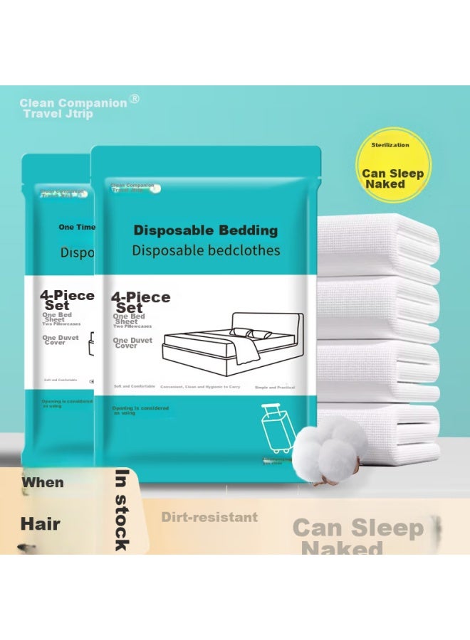 Jtrip Jiebanlv Disposable Four-piece Bedding Set Including Bed Sheet, Duvet Cover, Pillowcases, Hotel Bedding Set, Travel Hygiene Sleeping Bag - Image 1