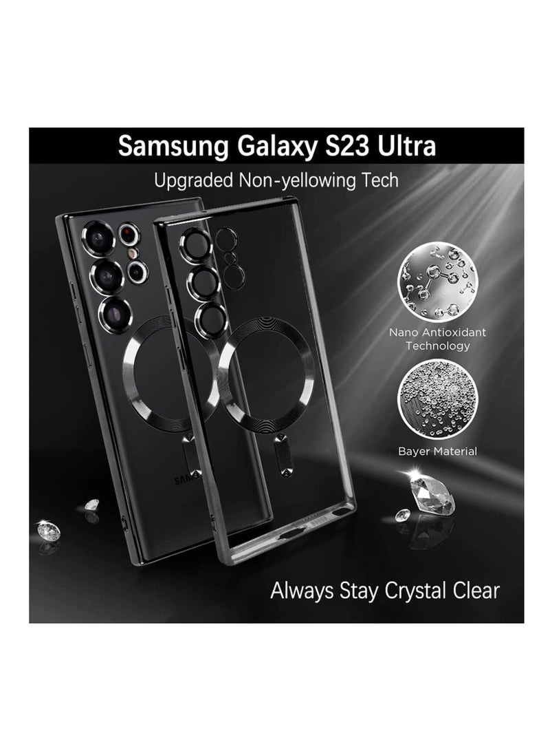 أنمي حقيبة شفافة مغناطيسية لطراز S23 Ultra 5G المزودة بوقاية عدسة كاميرا (أسود) - Image 2