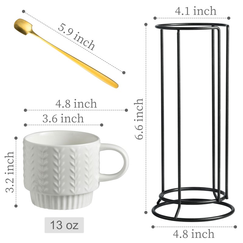 Miamolo Stackable Coffee Mugs, Coffee Mug Set of 4 with Spoons & Stand, 13oz Espresso Cups for Drinks Latte Cappuccino Tea, Coffee Cup for Housewarming Birthday Gift, Dishwasher Safe, White - Image 2