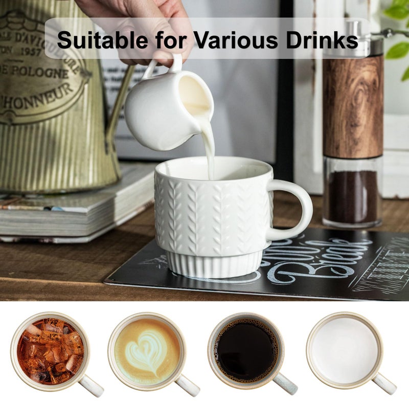 Miamolo Stackable Coffee Mugs, Coffee Mug Set of 4 with Spoons & Stand, 13oz Espresso Cups for Drinks Latte Cappuccino Tea, Coffee Cup for Housewarming Birthday Gift, Dishwasher Safe, White - Image 5