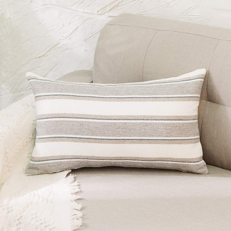 NATUS WEAVER Stripe Pillow Case Soft Linen Rectangle Decorative Throw Cushion Cover Pillowcase with Hidden Zipper for Sofa 12" x 20 " - Image 1