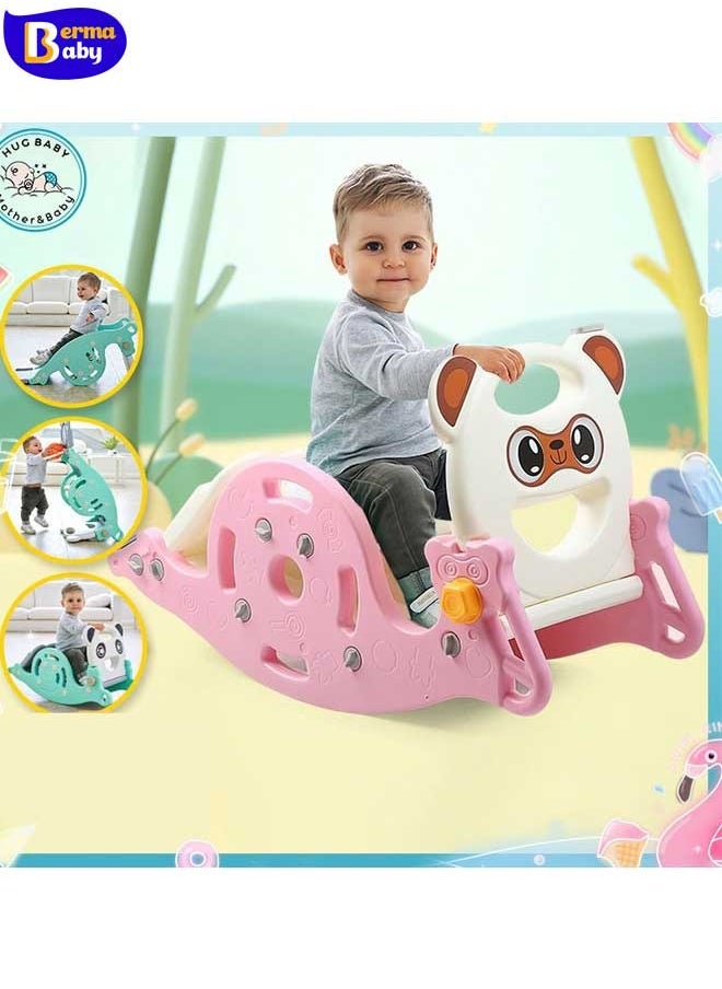 Berma Baby 3 In 1 Multi-Functional Slide for Kids Rocking Horse Slide Indoor Basketball Throwing Toy  - Image 2