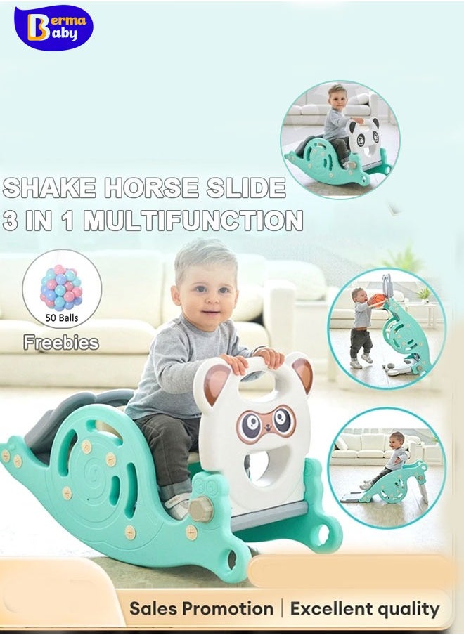 Berma Baby 3 In 1 Multi-Functional Slide for Kids Rocking Horse Slide Indoor Basketball Throwing Toy  - Image 1