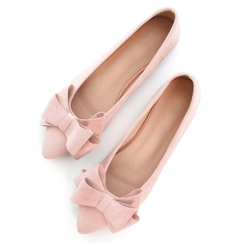 SAILING LU BowKnot Ballet Flats Womens Pointy Toe Flat Shoes Suede Dress Shoes Wear to Work SlipOn Moccasins Pink Size 8