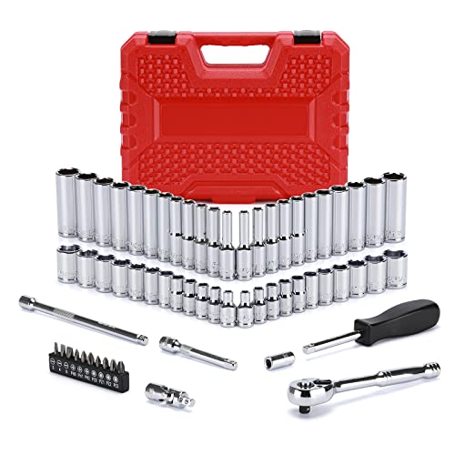 Mayouko 62 Pieces 1/4 Inch Drive Socket Set, SAE/Metric, 1/4" Dr. Socket Set with Ratchet and Adapters, 5/32-Inch - 9/16-Inch, 4mm - 14 mm - Image 2
