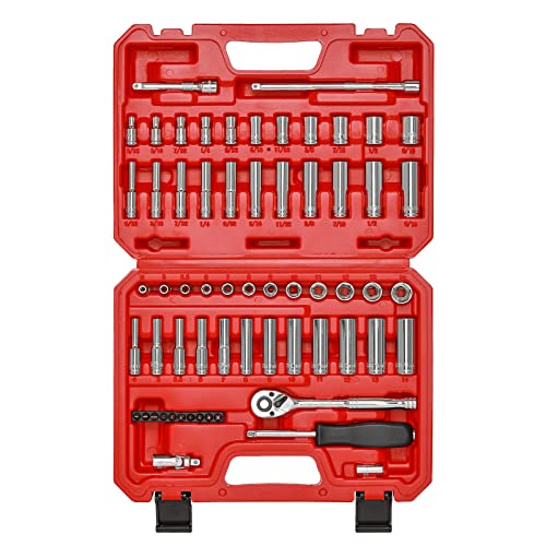 Mayouko 62 Pieces 1/4 Inch Drive Socket Set, SAE/Metric, 1/4" Dr. Socket Set with Ratchet and Adapters, 5/32-Inch - 9/16-Inch, 4mm - 14 mm - Image 1