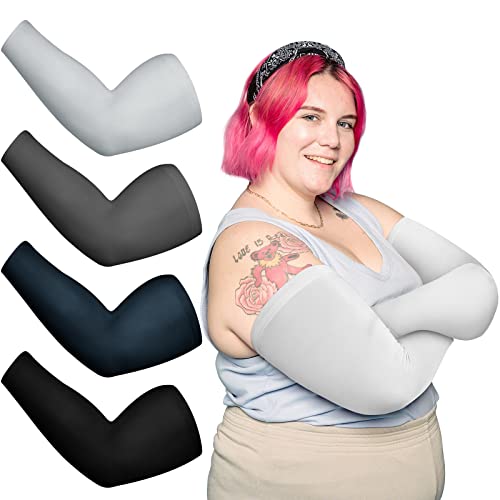 Chuarry 4 Pairs Plus Size Arm Sleeves UV Sun Protection Cooling Ice Silk Oversized Compression Sleeve Cover for Women (Vintage Color) - Image 1