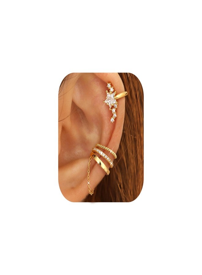 Florideco 4 PCS Ear Cuffs Non Piercing Hypoallergenic 14K Gold Plated Ear Cuff Earrings for Women Trendy CZ Clip On Cartilage Earring Set Dainty Adjustable Fake Piercings Earrings, Brass, Cubic - Image 1