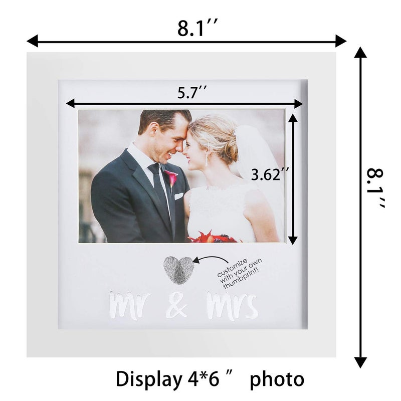 Jinchuan Heart Thumbprint Keepsake Frame and Ink Kit Wedding Picture Frame Wedding Registry Idea Shower Gift For Bride Newlywed (White Frame  Silver text) - Image 2