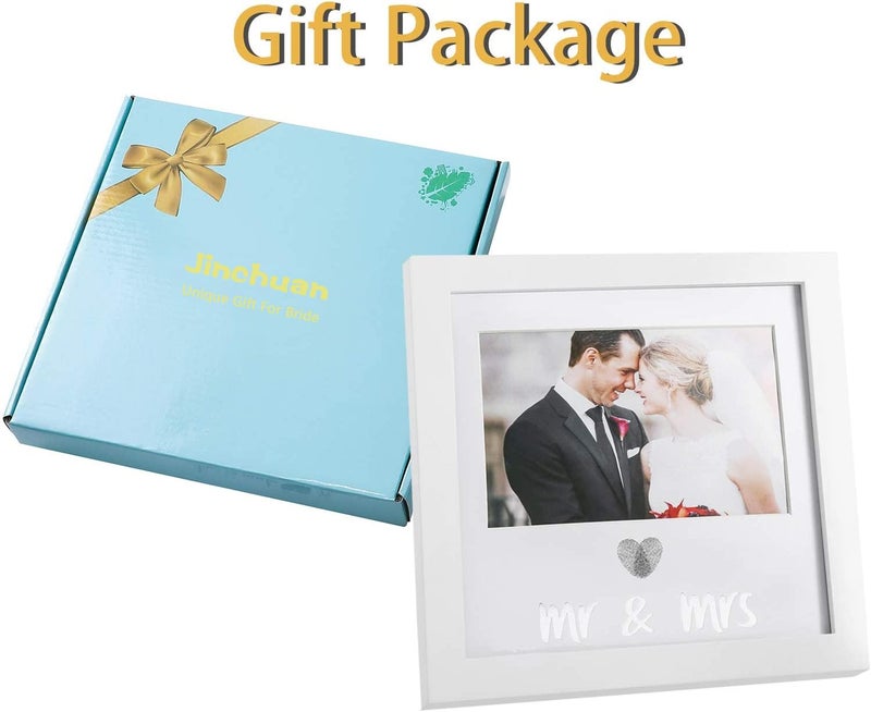 Jinchuan Heart Thumbprint Keepsake Frame and Ink Kit Wedding Picture Frame Wedding Registry Idea Shower Gift For Bride Newlywed (White Frame  Silver text) - Image 5