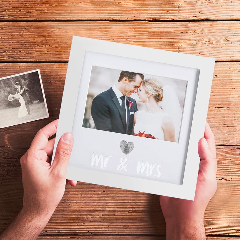 Jinchuan Heart Thumbprint Keepsake Frame and Ink Kit Wedding Picture Frame Wedding Registry Idea Shower Gift For Bride Newlywed (White Frame  Silver text) - Image 4