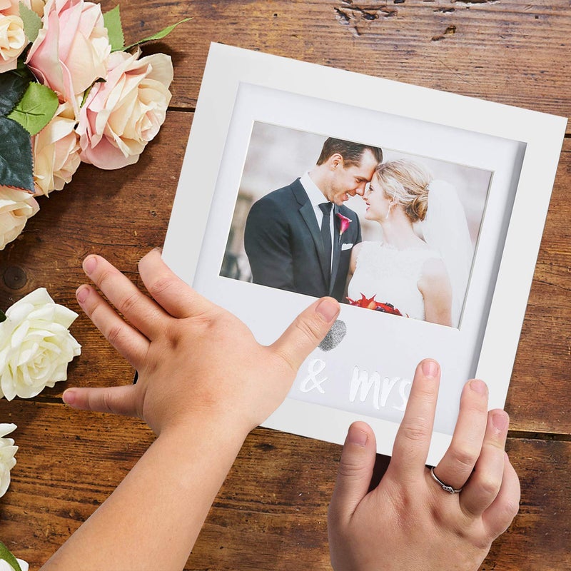 Jinchuan Heart Thumbprint Keepsake Frame and Ink Kit Wedding Picture Frame Wedding Registry Idea Shower Gift For Bride Newlywed (White Frame  Silver text) - Image 3