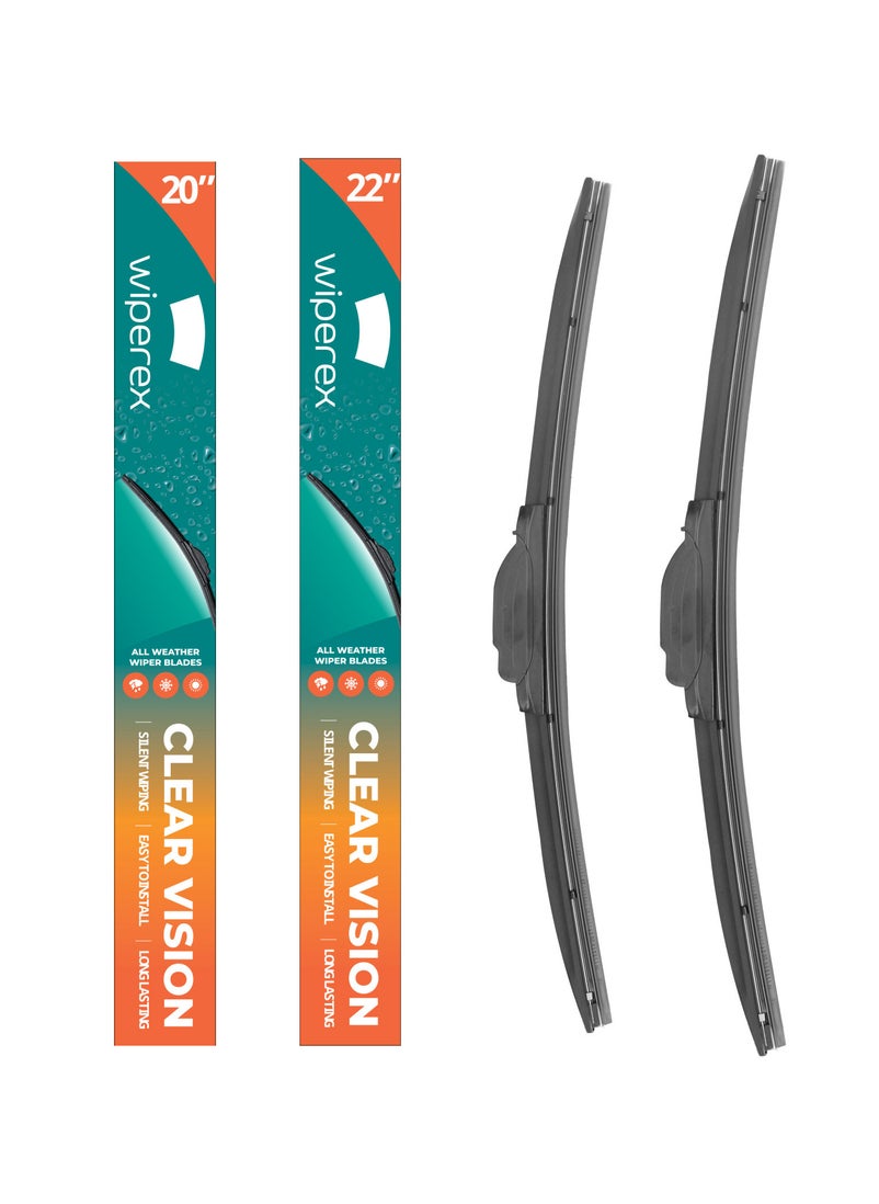 Wiperex WiperEx Wiper Blades for BMW Z4 2019 22" + 20" All Weather, Uniform Wiping, Premium Rubber, Perfect Fit, Silent, Reduced Wind Lift, No Marks (Set of 2)  - Image 1