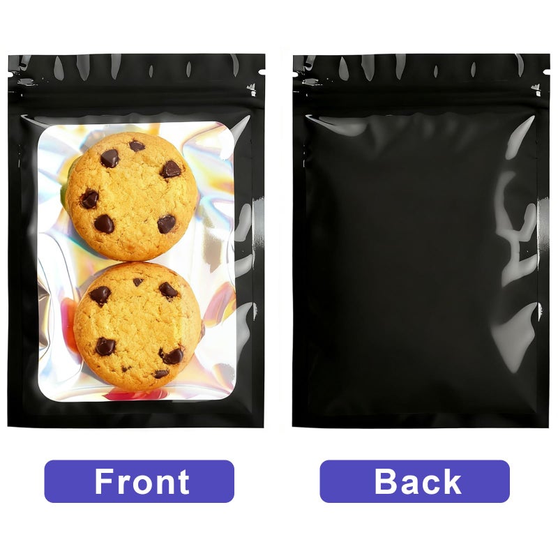 Arsmat 300 Pcs Holographic Mylar Bags Bulk, Smell Proof Resealable Bags with Clear Window, Foil Pouch for Small Business and Food Storage (Black, 4"x6"ï¼‰ - Image 2